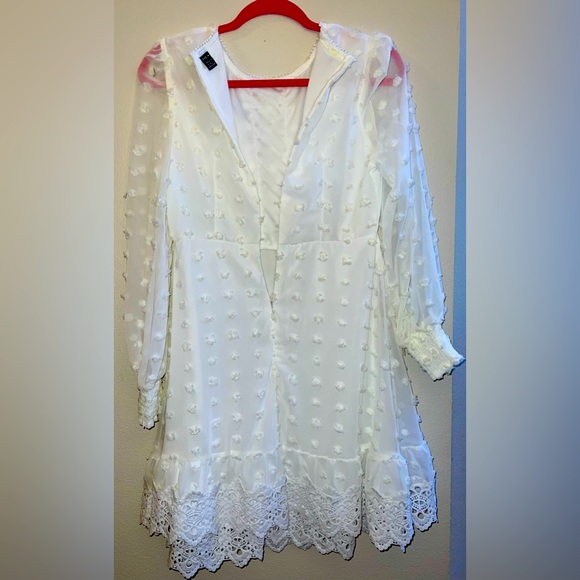 SHEIN Swiss Dot Lace Trim-Shirred Cuff Dress. - Picture 6 of 12